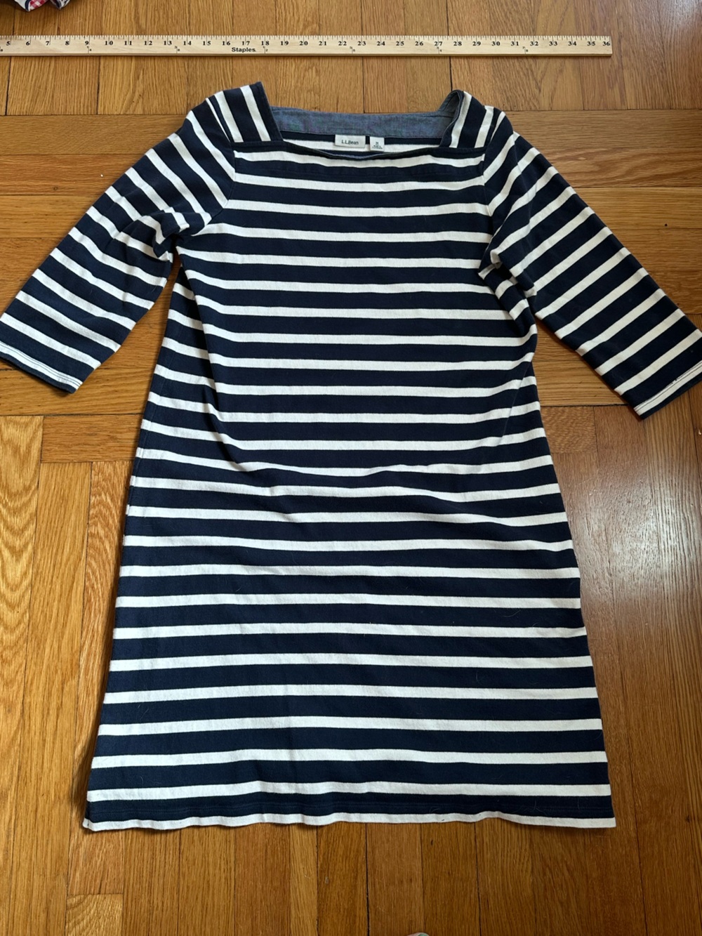 L.L. Bean Navy and White Striped Boatneck Cotton Dress